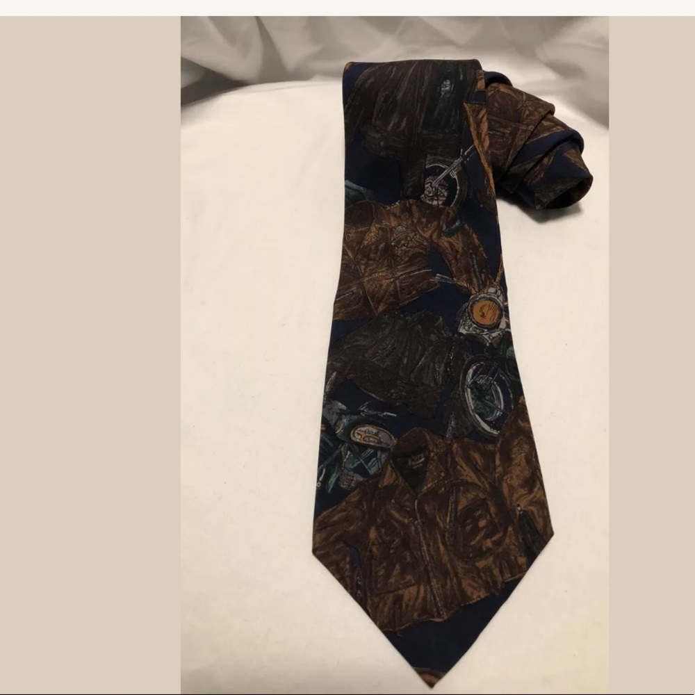 VTG Rare 80’s/90’s Polo Motorcycle Print Necktie - Picture 2 of 8